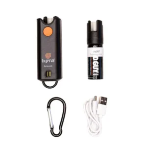 The Byrna Duo is an ear-piercing 130dB Personal safety alarm plus pepper spray with tear gas.